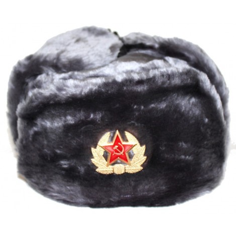 Chapeau-Chapka-Oushanka Russe Militaire avec l'insigne , en fourrure synthétique