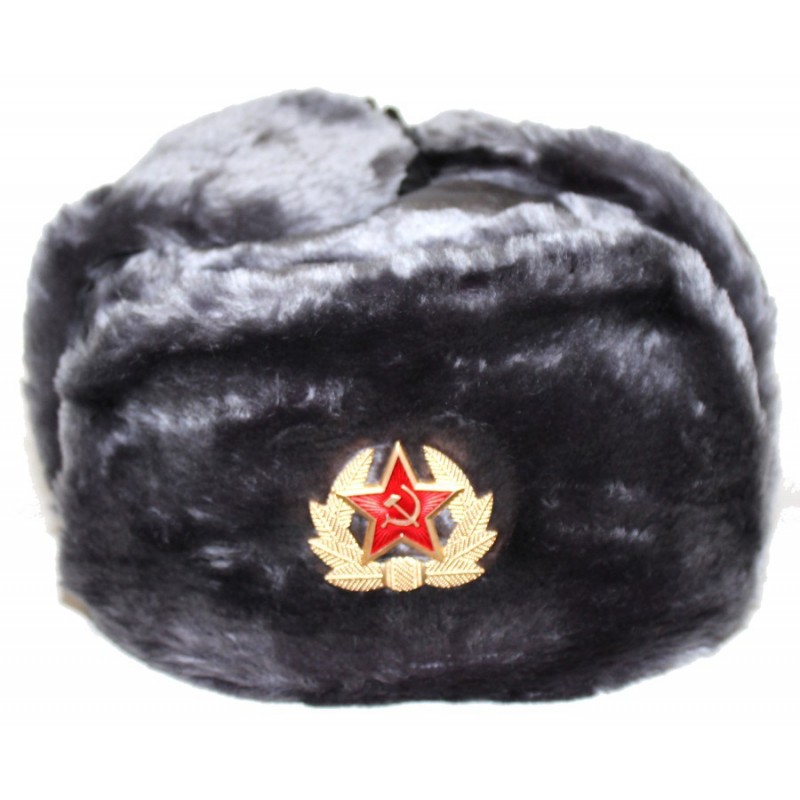 Chapeau-Chapka-Oushanka Russe Militaire avec l'insigne , en fourrure synthétique